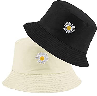 SUNTRADE Unisex Fischerhut, doppelseitig, Stickerei, Sommer, Reisen, Strand, Sonnenblende, Outdoor, verstaubare Kappe (Beige-Schwarz), Beige/Schwarz