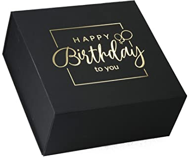 Premium Geschenkbox Geburtstag, Geschenkkarton, Magnetbox, Magnetfaltbox, Geschenkverpackung für Geburtstag mit Schriftzug, 22x22x10cm, Schwarz matt mit Gold
