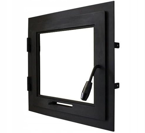 Backofen Tür 60 x 45 cm, Kamintür mit Glas für Pizzeroofen, Gusseisen, Öffnungsrichtung: links | Griff ist rechts, mit einem Halsband
