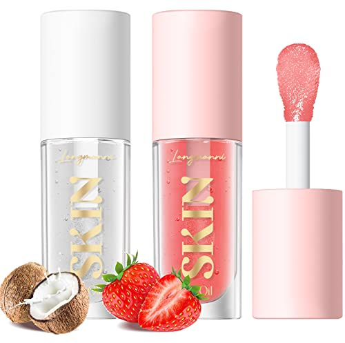 LANGMANNI Lip Oil,No-Sticky Gloss Lip Balm Lip Care,Fruit Flavoured Lip Oil For Dry Lip's Moisturizing Hydrating And Nourishing (Strawberry+Coco)