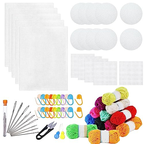 Allazone 45 Stück Mesh Canvas Sheets Plastic Canvas Kreuzstich Stoff Kunststoff Kreuzstich Kunststoff Baumwolle Stoff für Stickerei, Stricken und Häkelprojekte