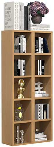 VCM Standregal 20x17x187 cm 10 Fächer Holzwerkstoff Medienregal | Aufbewahrung für CDs, DVDs und Bücher - Wohnzimmer - Mediensammler - Für mehr Ordnung im Alltag - Praktisches Stauraumwunder