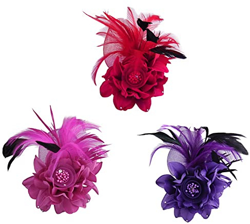 Damen Vintage Feder Brosche,Asudaro Blumen Feder Brautbroschen Haarschmuck Vintage Brosche Stoff Corsage Broschen Hochzeit Broschen für Frauen Party Haarschmuck Mode Hut Elegant