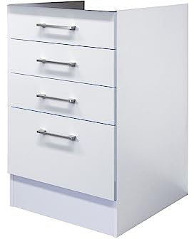 Schubkastenschrank Küche 50 cm – Unterschrank Weiß – 4 Schubkästen