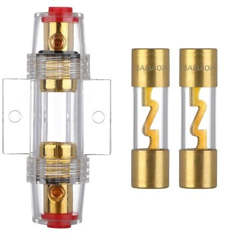 VEXUNGA AGU säkringshållare 40A guldpläterad glassäkring Inline för bilstereoströmskydd med 2 delar 40 Amp AGU säkringsglasrör
