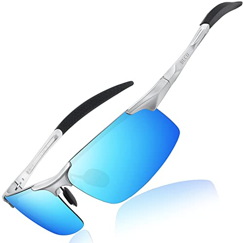 DUCO Herren Sportbrille Polarisierte Sonnenbrille Fahrerbrille Ultraleichte Al-Mg Metallrahmen UV400-Schutz Männer Sonnenbrillen 8177S | 25g Ultraleichte Fahrerbrille für Männer, UV400-Schutz Verspiegelt Linse Kategorie 3, Verstellbare Nasenpads, Federscharnier