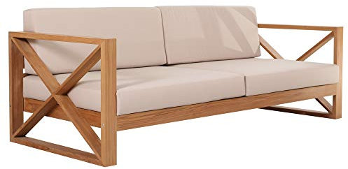 Teako Design Outdoor Sofa Molveno 3-Sitzer Teak Massivholz, Wetterbeständiges Teaksofa, Gemütliches Loungesofa, Nachhaltiges Teakholz Möbel, Outdoorsofa, Stilvolle Gartengestaltung