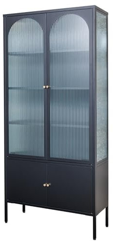 Riess Ambiente Moderne Vitrine Paris 180cm schwarz Gold Riffelglas Metall Highboard Schrank, stilvolle Anrichte für Dein Wohnzimmer