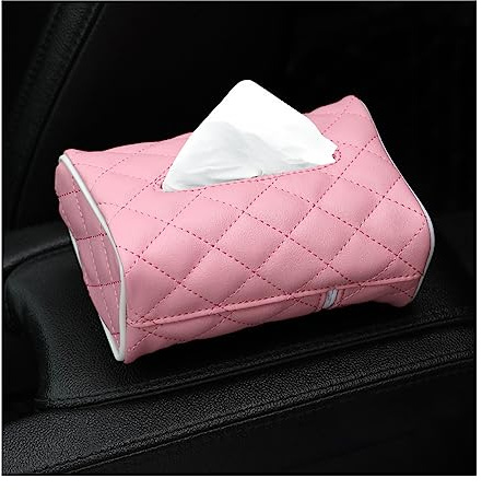 JNNJ Auto Taschentuchbox Halterung, Tissue Case Für Den Rücksitz, Taschentuchbox Für Auto-Sonnenblende, PU Auto Taschentuchbox, Auto Armlehne Taschentuchhalter(Rosa)