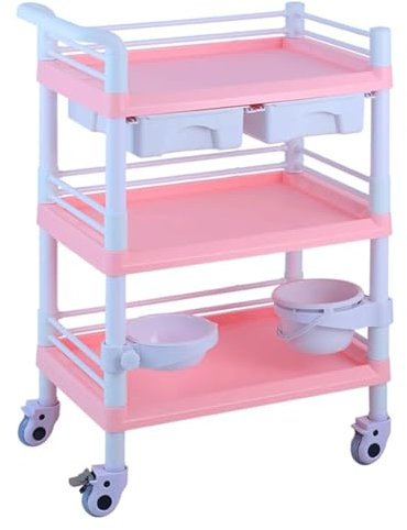 friseurwagen Salon-Rollwagen, 3-stufiger Salonwagen, Salonwagen mit Zwei Schubladen, Rollwagen mit erhöhter Leitplanke, ABS-Salonwagen tragbar
