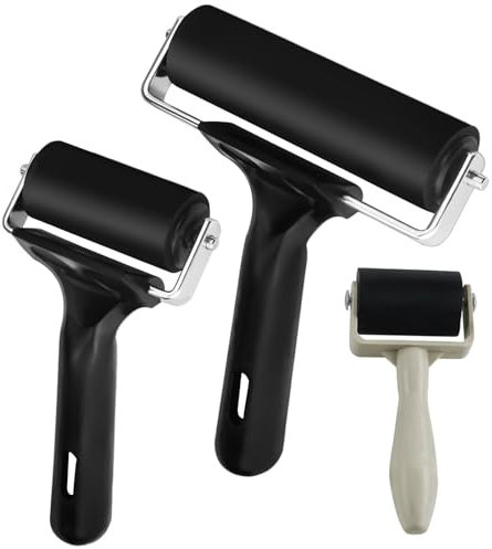 FENGQQKJ 3 Stück Farbwalze Gummirollen Linoldruck Andrückrolle Malerrolle Klein Gummiwalzen Gummiroller mit Griff Andrückroller für Crafting Handwerk