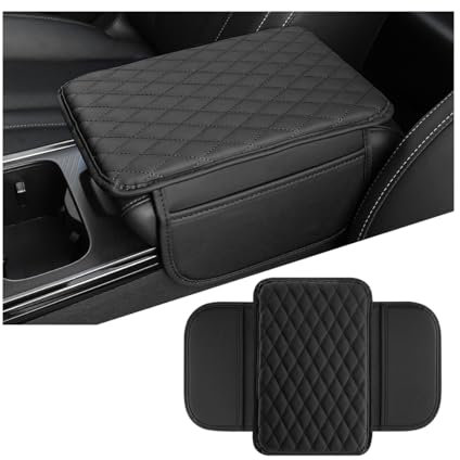 Bittwee Auto-Mittelkonsolen-Abdeckung, Leder, mit 2 seitlichen Aufbewahrungstaschen, bequemes dekoratives Zubehör, universell für SUV, LKW, Wohnmobil (schwarz)