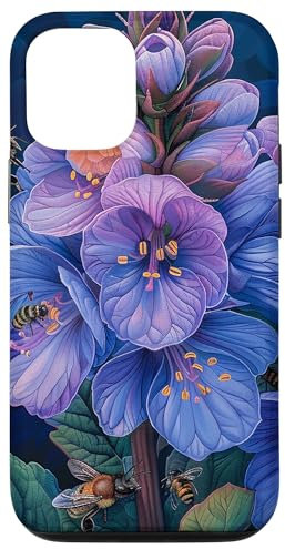 iPhone 14 Bergenia Flower Blooming With Bees Around Graphic Case