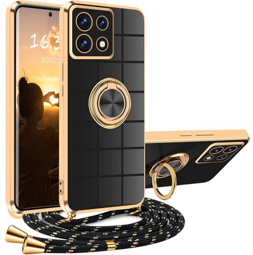 Coque pour Xiaomi Redmi Note 13 5G avec Cordon, Coque pour Redmi Note 13 avec Collier Silicone Housse 360° Voiture de Bague Magnétique Antichoc Étui Lanyard Case Portable Protection Cover Avec Support