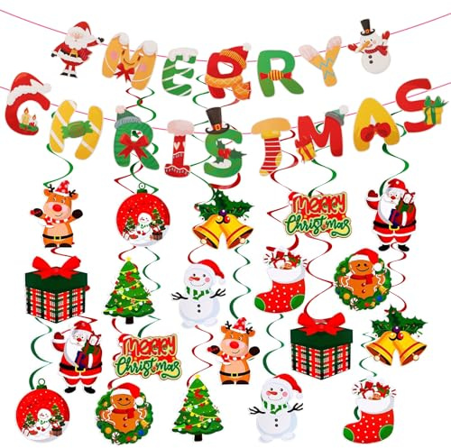 XIATIAN 51-teilige Set Weihnachten Bunting Banner & Weihnachtliche Hängende Wirbel Weihnachtsdeko, Weihnachten Girland Banner für Weihnachtsparty