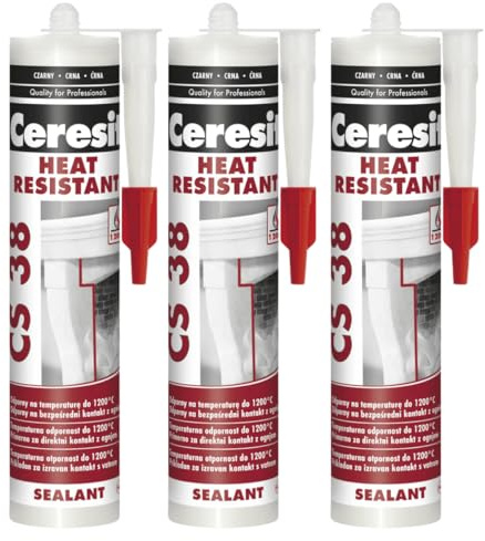 Dichtmittel Schwarz Hitzeressistent bis 1200 Grad - Dichtstoff für Extreme Temperaturen - Flammbeständing und Hochtemperaturbeständigkeit - Schrumpft nicht (3 x 300ml)