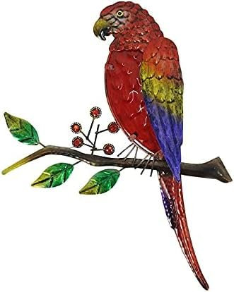 BIANBHUO Statuen-Dekoration, Metallvogel, Papagei, Wandkunst mit rotem Glas für Haus und Garten, Dekoration, Miniatur-Skulpturen, Statuen, Außenornamente, Gartenskulptur-Ornamente (Farbe: rot)
