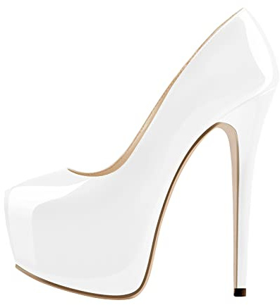 onlymakerheels Women's High Heel Platform Round Closed Toe Dress Pump Shoes White Size14
