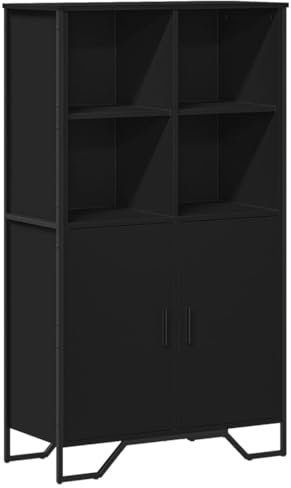 vidaXL Highboard, Hochschrank mit Stauraum Griffen, Sideboard für Wohnzimmer Schlafzimmer, Beistellschrank Kommode, Schwarz Holzwerkstoff