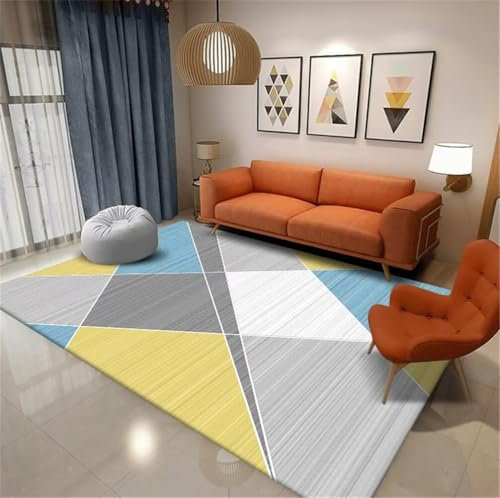 DJHWWD Teppich Für Kinderzimmer Aesthetic Kinderteppich Gelb Blau Bequemer und langlebiger moderner geometrischer 200x200CM Grau schmal