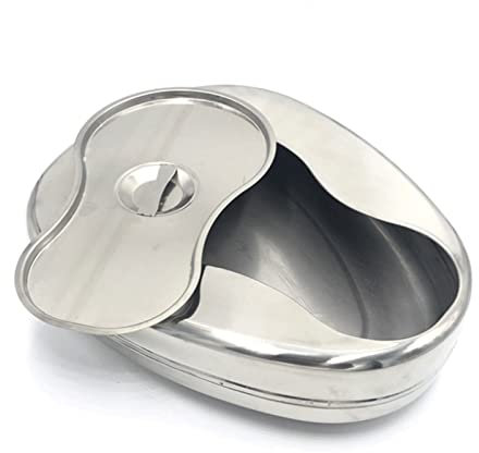 Tragbare Edelstahl-Bettpfanne mit Deckel für bettlägerige Patienten, Metall-Töpfchen-Urinal für ältere Männer und Frauen