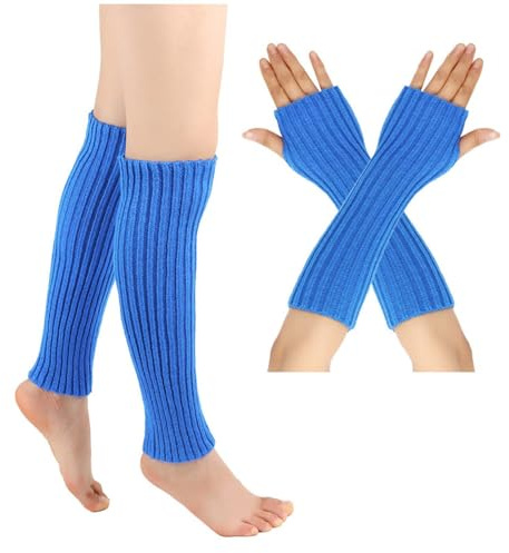 TIMIYUYU Damen Beinstulpen Pulswärmer Set Elastische Frauen Winter Crochet Stricken Lange Armstulpen Gestrickte Winter Warme Halbfinger Lange Gestrickt Beinwärmer Legwarmers für Yoga Tanzen Sport