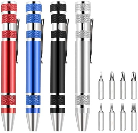 ZMDMAH 4 Stück 8 In 1 Stift Mini Schraubendreher Set,Taschen Schraubendreher,Magnetisch Tragbarer Schraubendreher Kreuzende Schlitzschraubendreher für Reparaturen Installieren Hand Werkzeug