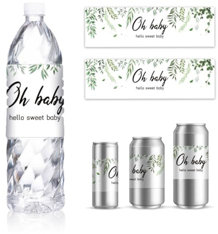 GOMAKERER 30 fogli Etichette Bottiglia d'Acqua Compleanno, Baby Shower Adesivo con Tema Foresta Fresca D'Acqua Etichetta Personalizzata D'Acqua Potabile per Festa Matrimonio, 8.5x2.5 pollici