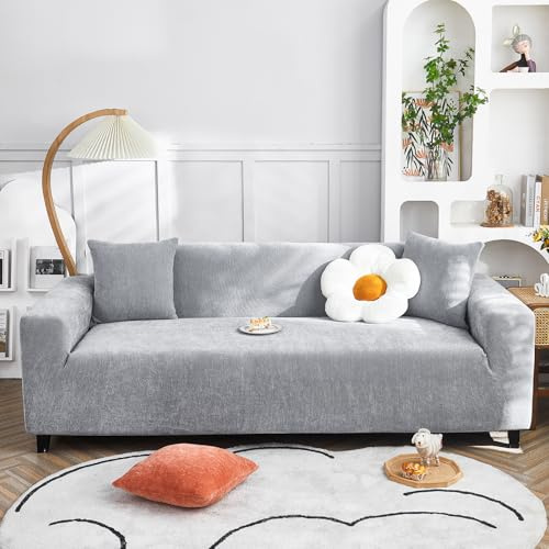 VanderHOME High Stretch Sofabezug Moderne einfach luxuriös Couch überzug Polyester Jacquard Elastische Sofahusse für Wohnzimmer Protector für Hunde Haustiere (3 Sitzer, Grünlich grau)