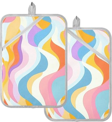Presine da cucina resistenti al calore, moderne, antatte, colorate, con tasche, guanti da forno, confezione da 2