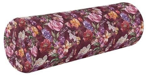 Nackenrolle, runder Kissenbezug für Stuhlkissen, Zylinder, dekorativer Nackenrollenbezug mit Reißverschluss, Frühlingsblumen, Rose, Burgunderrot