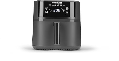 nutribullet Air fryer Crisplite NBA0611DG, Heißluftfritteuse mit 6L Kapazität, 80-200° Temperaturkontrolle, PFAS-frei, 6 Voreinstellungen, Touch-Steuerung, spülmaschinenfest, 1700W, Mattschwarz