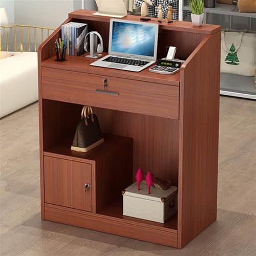 Generisch Kleiner Empfangstresen, Computerarbeitsplatz aus Holz mit abschließbarer Schublade und offenen Regalen, für das Kassenbüro im Salonempfangsraum (Schwarz, 80 cm)