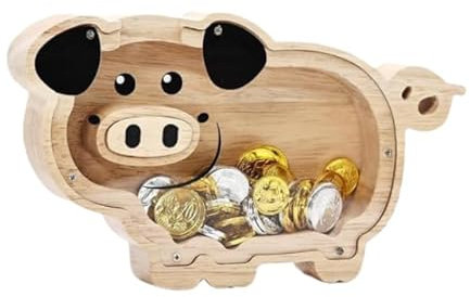 Zasjon Tirelire Enfant en Bois Tirelire Cochon Personnalisé Décoratives Dessin Animé Piggy Bank Cadeau pour Garçon ou Fille