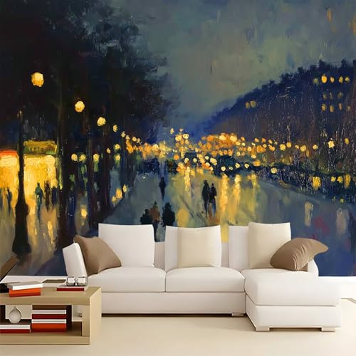 Papier Peint Mural 3D Scène nocturne abstraite de Paris 400x280 cm Papier Peint Murale Panoramique Poster Tapisserie Photo intissé, pour Chambre Salon Personnalisé Murale Décoration