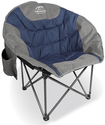 LANMOUNTAIN Moon Camping Chair,Portable Round Folding Lawn Chair with Cup Holder,Cooler Bag,Outdoor Heavy Duty Comfy Chairs,Perfect for Family Camping,Hiking,Picnics and Beach Trips,Blue