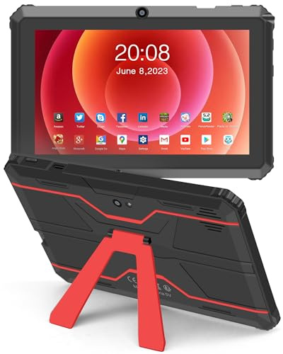 Haehne Tablette Android, Tablette 7 Pouces, avec Support, Compatible avec Une Carte TF de 256 Go, Rouge