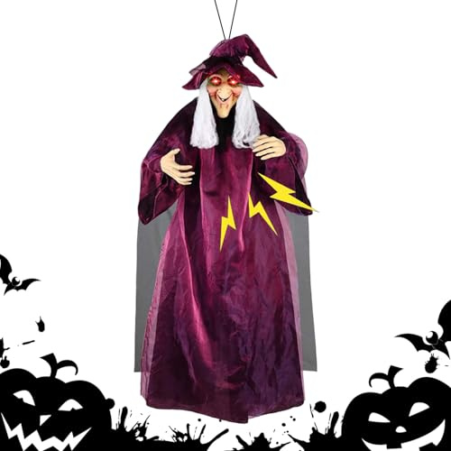 Jiimhte Hexendekorationen im Freien | Hängende sprechende Hexe mit leuchtenden Augen für Halloween Outdoor-Dekorationen | Gruselige Requisiten für Zuhause, Party, Fluchtraum, Hof, Garten,