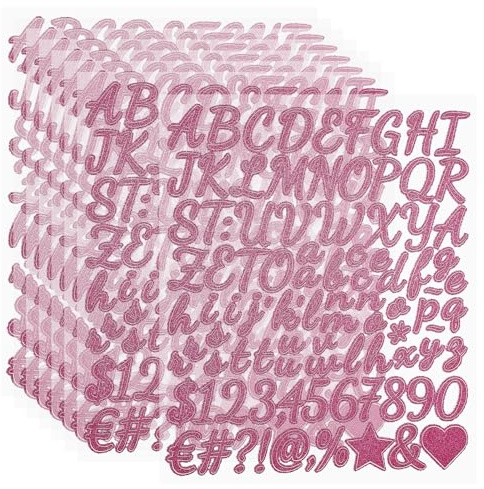 PATIKIL 768Pcs Autocollants Lettres Pailletées 1, 8 Feuilles Autocollants Chiffres Pailletés Vinyle Adhésif Alphabet Numéros Décalcomanies Imperméables pour Scrapbook, Rose Red
