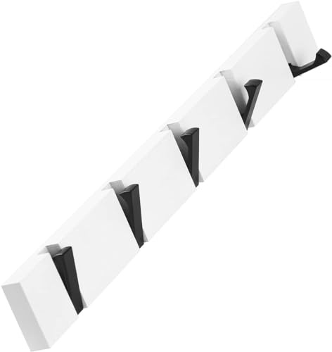 Cozensyson Garderobenhaken Selbstklebend Stark, Garderobenhaken Holz mit 5 Faltbaren Haken zum Aufhängen von Mänteln, Mänteln, Hüten, Schals, Handtaschen und Schlüsseln(Weiß,5 Haken)