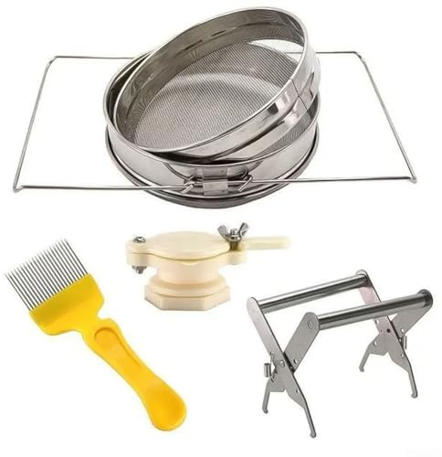 Kit di estrazione e filtro per miele con doppio setaccio in acciaio inossidabile, supporto per telaio dell'alveare, valvola a saracinesca in nylon e manico in plastica per apicoltori