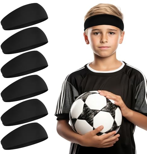 BOHUIZ 6Pcs Soccer Headband for Boys, Sports Headbands for Kids, Boys Headband for Sport Kids Sweatbands, Breathable Headbands for Sports Running Exercise Football