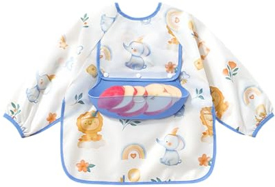 Celuicion Baby-Lätzchen für Mahlzeiten, Ärmellätzchen aus Stoff für empfindliche Haut, für den Alltag, und Mädchen, Kindergarten, Reise, blau, 90 yards