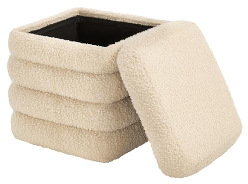 WOLTU Sitzhocker mit Stauraum, für Wohnzimmer Schlafzimmer Flur, klappbare Sitztruhe, Sitzwürfel gepolstert aus Teddyfleece, Beige