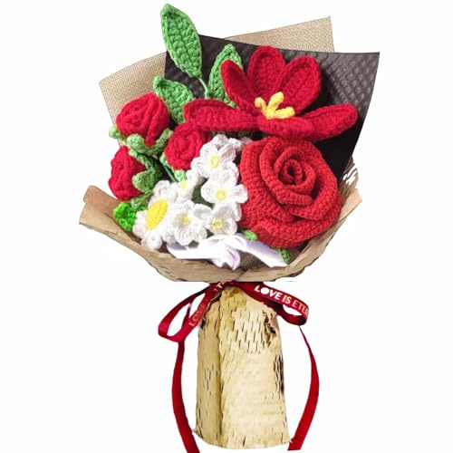 Nikuoan Crochet Flowers,Crochet Flower Bouquet of Crochet Roses, Handmade Lilies Flowers, Knitted Completed Preserved Gifts for Women, Girlfriend's Day Anniversary Mother's Day Birthday (Beige)