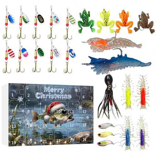 Calendario de cuenta regresiva de, cuenta regresiva de Adviento de 24 días, juego de cebo de, pescador, padre, novio, marido, adolescentes, hombres, pescador, agua dulce, agua salada