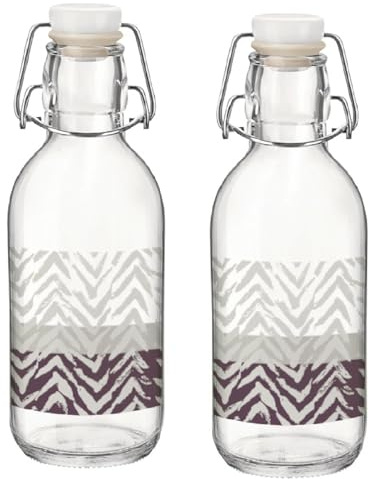 Set 2 Bottiglie in Vetro 500 ml con Tappo Ermetico a clip Decorata Per Acqua Naturale e Frizzante Bevande liquori fatti in casa
