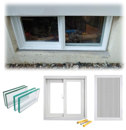 Replacement Basement Window, Basement Slider Window with Locking, Easy-Glide Operation, Flush Mount Window for Shed Household Garage(WxH 24x14/61x36cm)