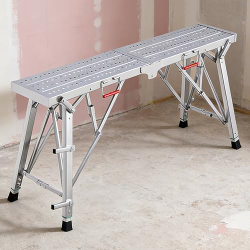 Plataforma de trabajo ajustable Andamio plegable portátil Torre Escalera Taburete Banco Construcción de aluminio resistente Altura ajustable y multiusos