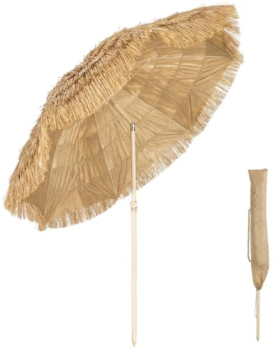 Outsunny Parasol de plage Ø 1,85 m Grand Inclinable Style Hawaïen Kaki